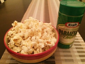 3 cups popcorn and parmesan cheese